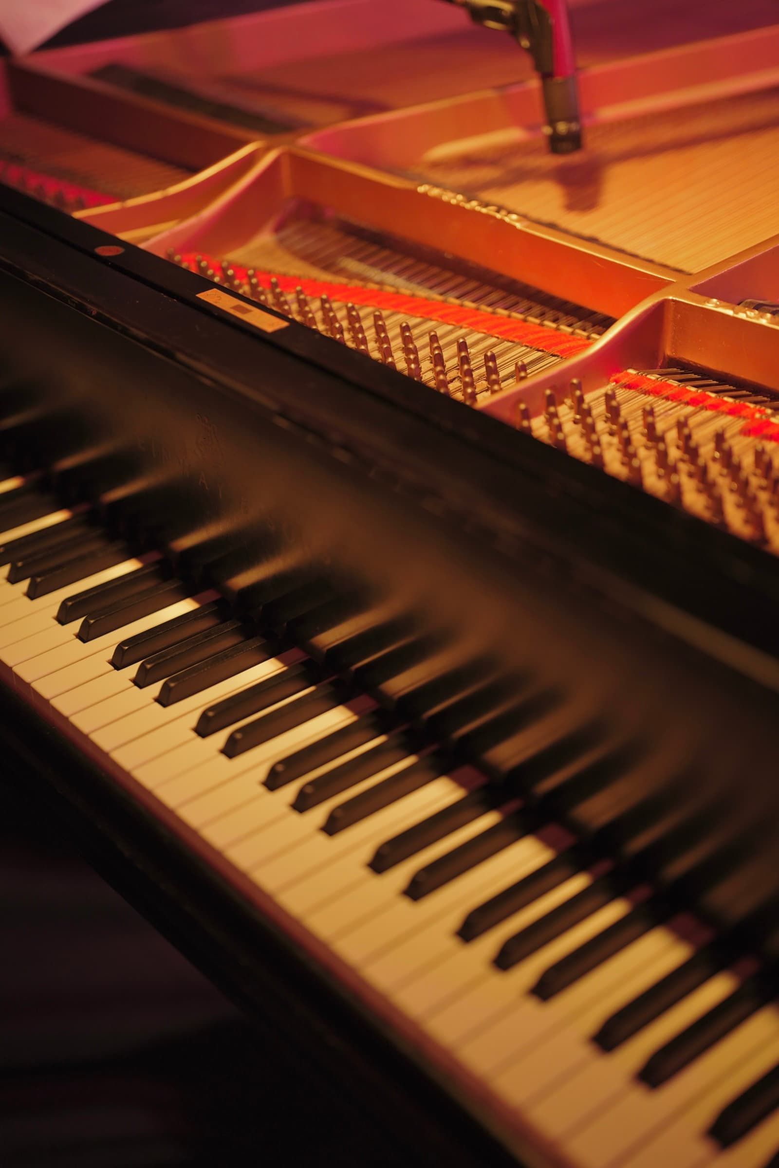 Grand piano interior detail on stage at The Estate